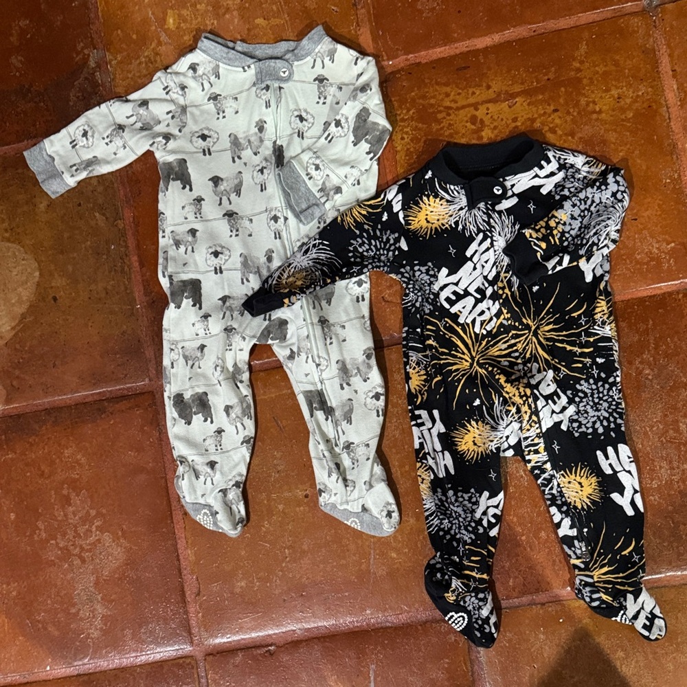 Festive Black and Gray Kids Footies Set
